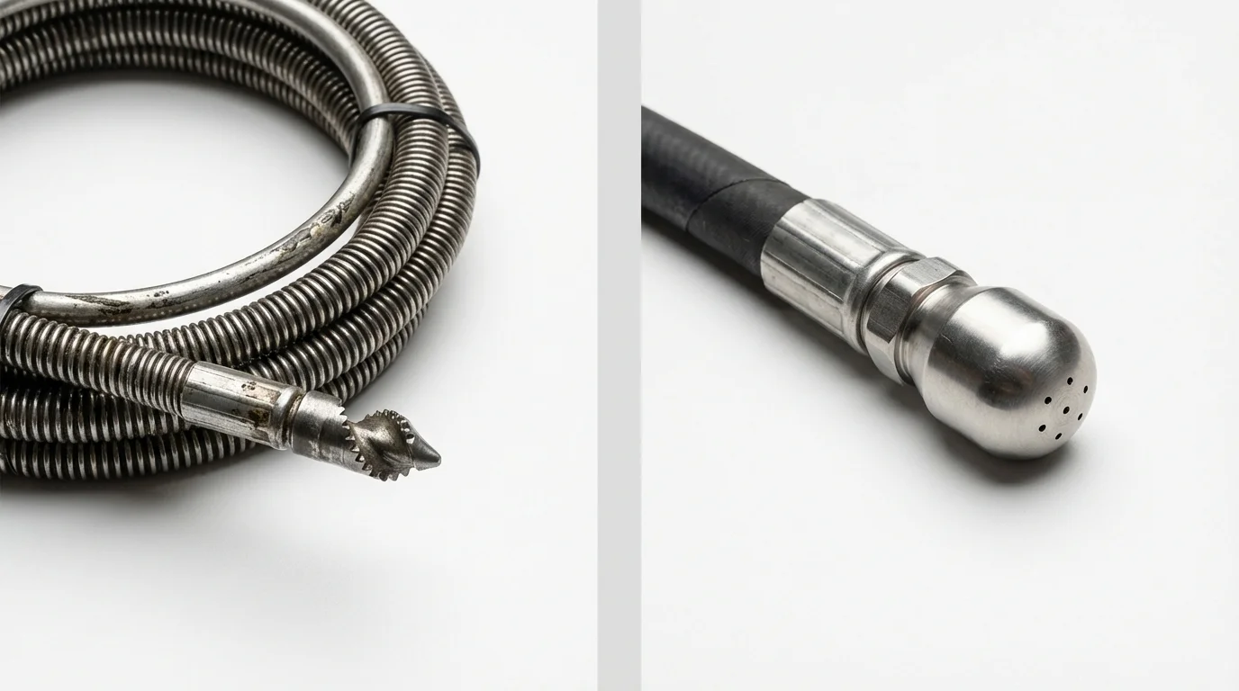 Drain snake cable and hydro jetting nozzle used for drain cleaning in Everett, MA