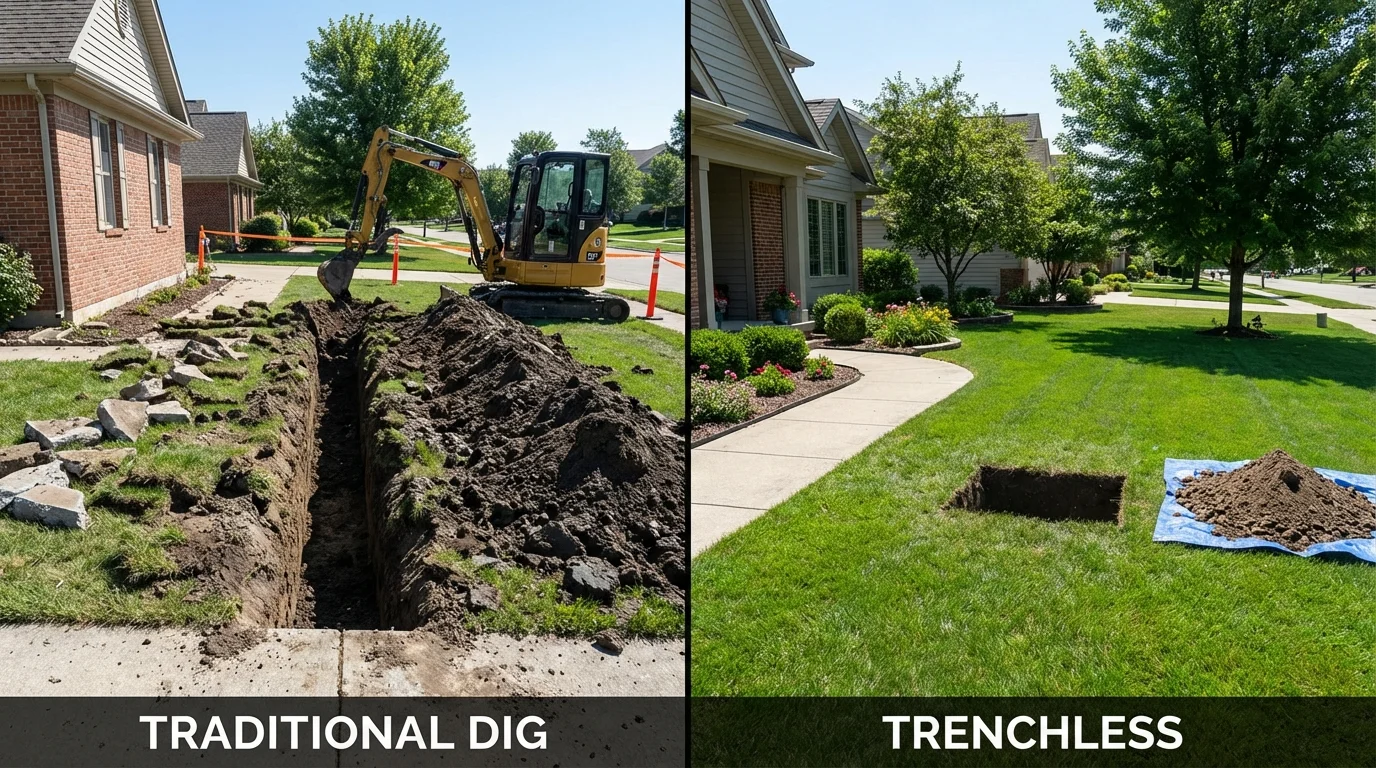 Trenchless sewer repair with minimal yard damage versus traditional excavation in Everett, MA